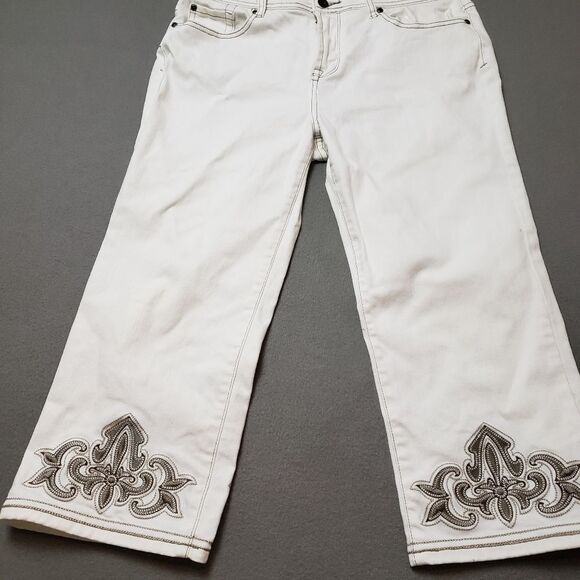 Frilli exchange White jeans / Crop / Capri With Embroidery Sz 13/14 - Picture 5 of 16